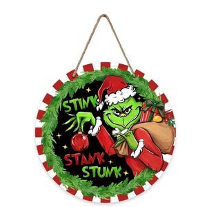 Grinch Christmas Stink Stank Stunk Front Door Sign, Gift Green Wood door sign